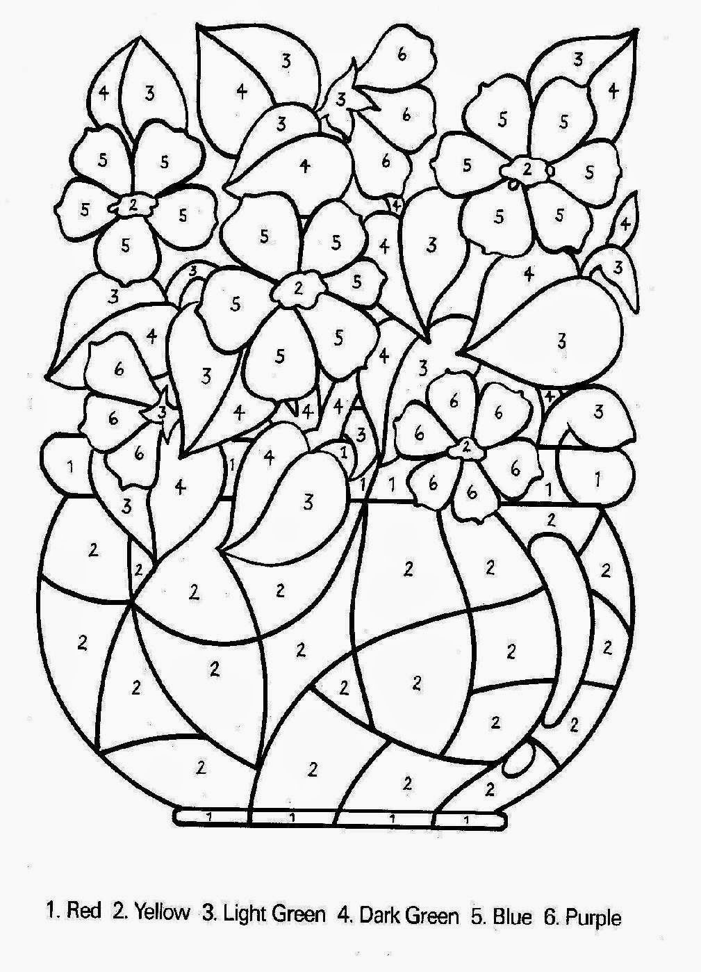 Color by number coloring pages for kids free coloring pages spring coloring pages free coloring pages flower coloring pages