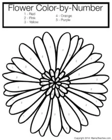 Flower color by number coloring page