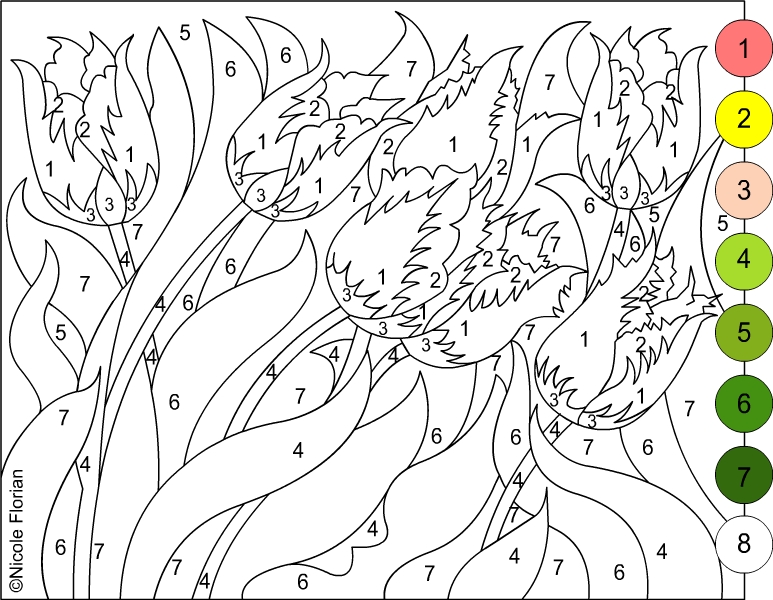 Nicoles free coloring pages color by number flowers spring coloring page