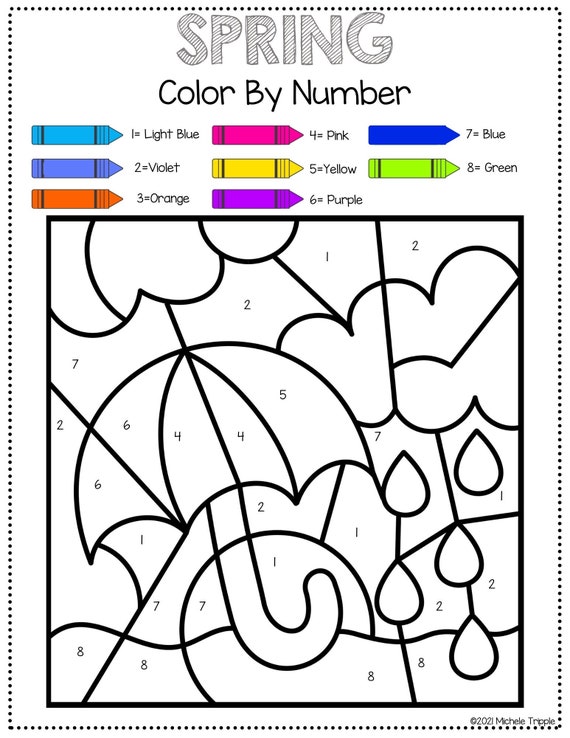 Spring color by number color by number activity for kids coloring guide for kids fun activity