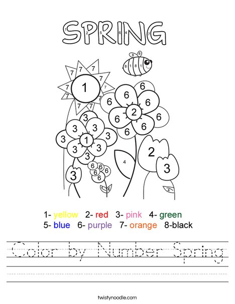 Color by number spring worksheet