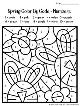 Spring coloring pages color by code kindergarten by mrs thompsons treasures