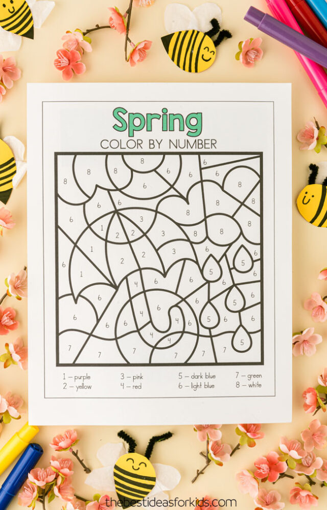Spring color by number free printables