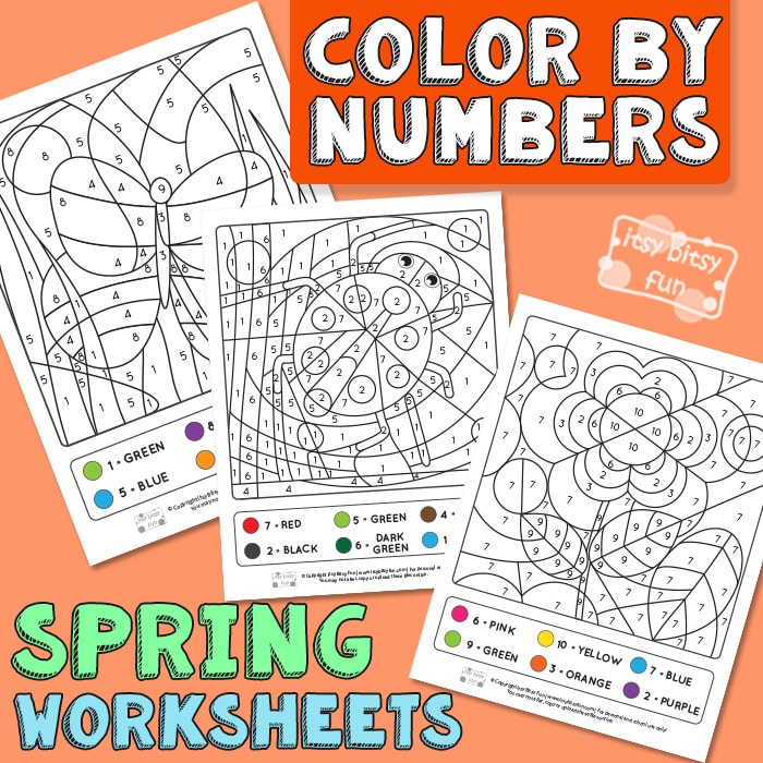 Spring coloring by number worksheets