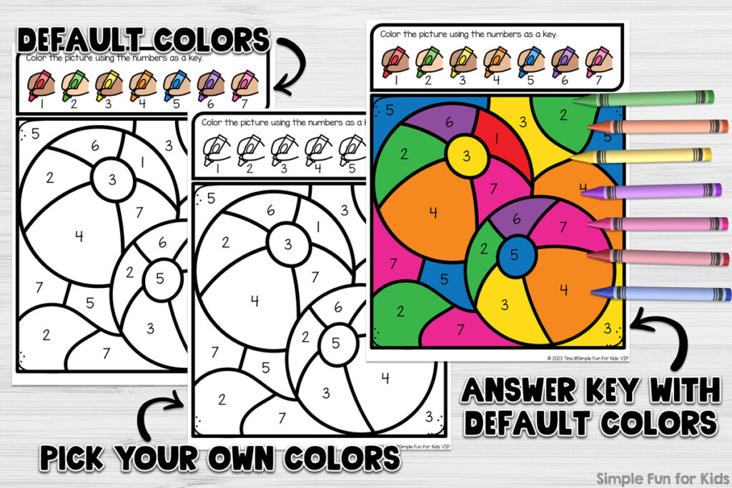 Beach ball color by number coloring page