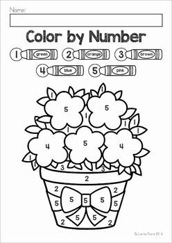 Color by number spring coloring worksheets for kindergarten preschool activities preschool coloring pages