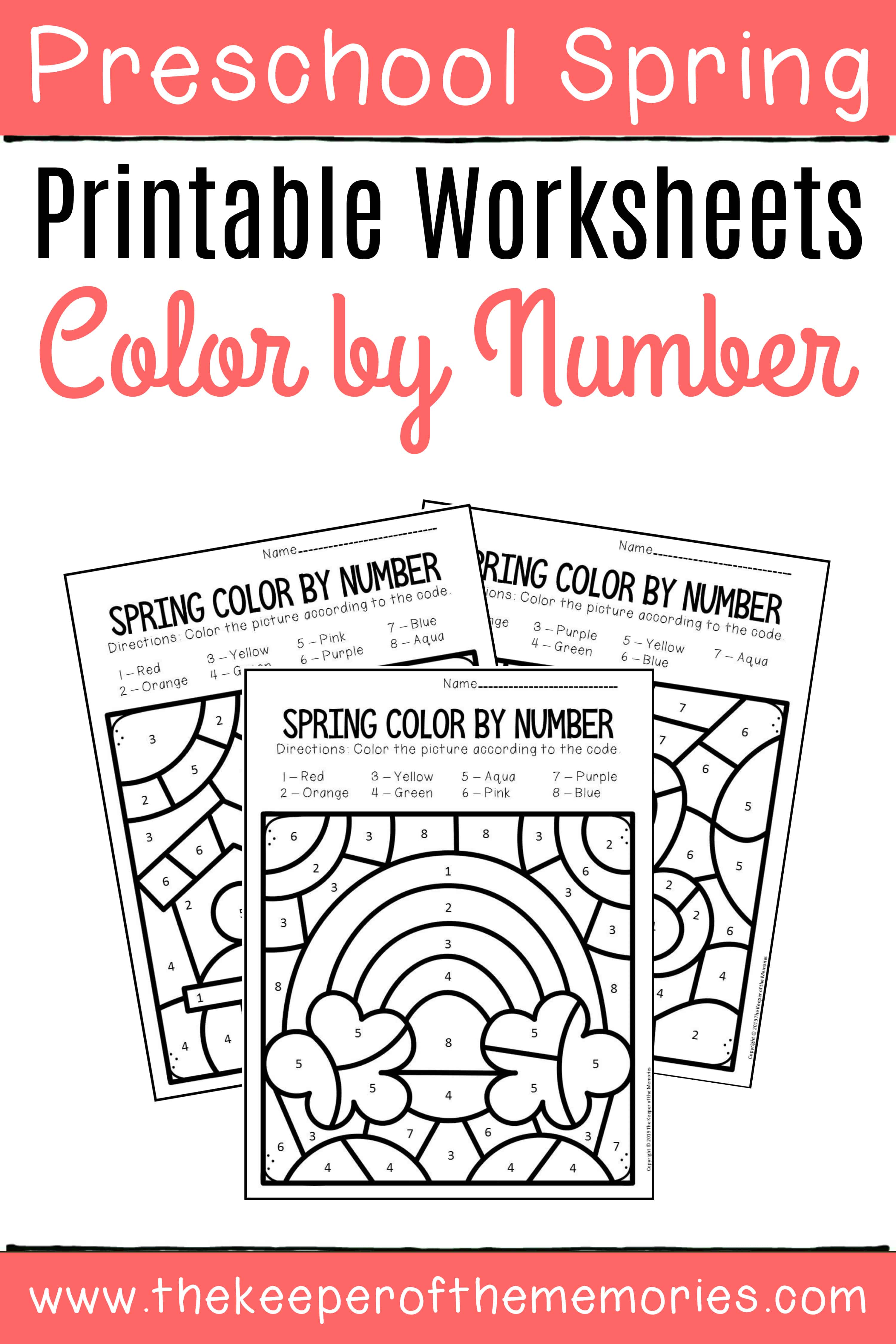 Color by number spring preschool worksheets