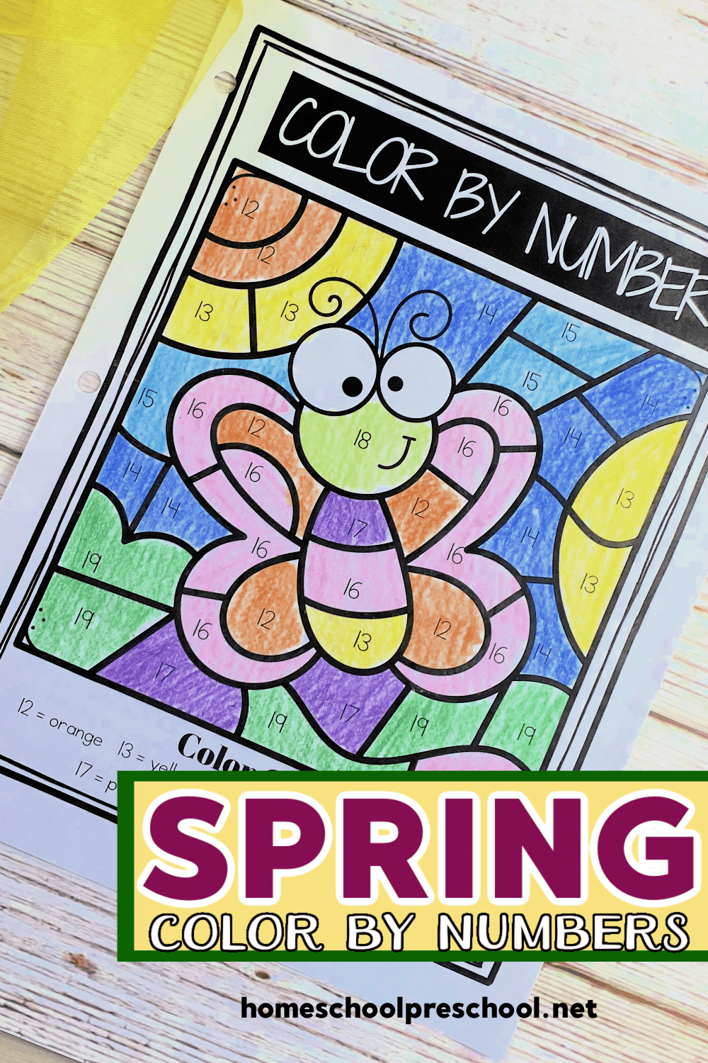Free spring color by number printables for preschoolers