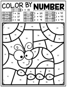 Free spring color by number worksheets pages