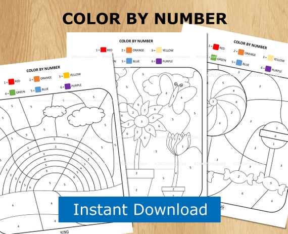 Color by number printable for kids preschool coloring pages kindergarten homeschool paint by number children spring activity sheet