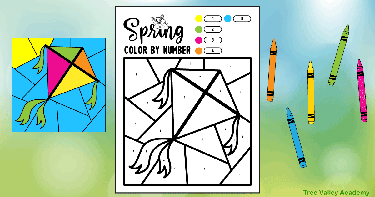 Spring color by number worksheets for preschoolers