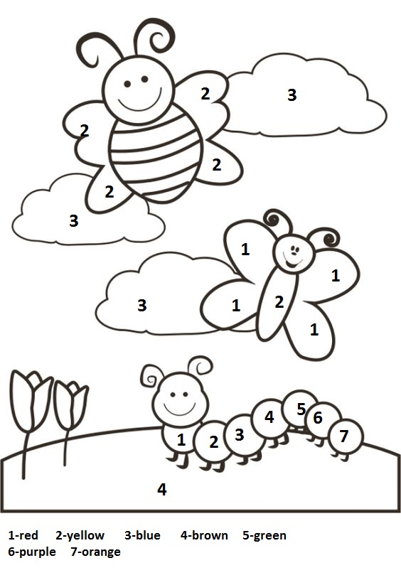 Color by number spring worksheet crafts and worksheets for preschooltoddler and kindergarten