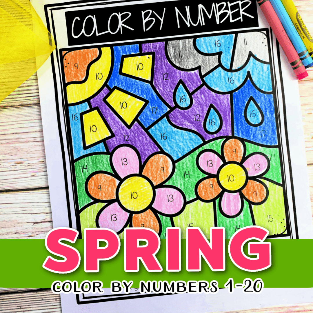 Free spring color by number printables for preschoolers