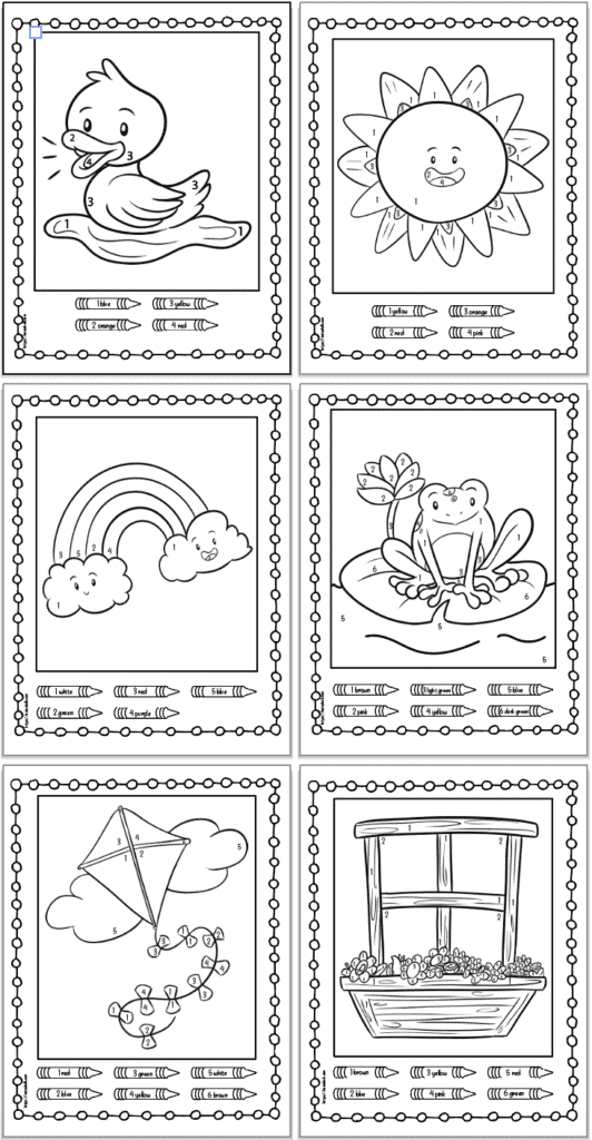 Free printable spring color by number