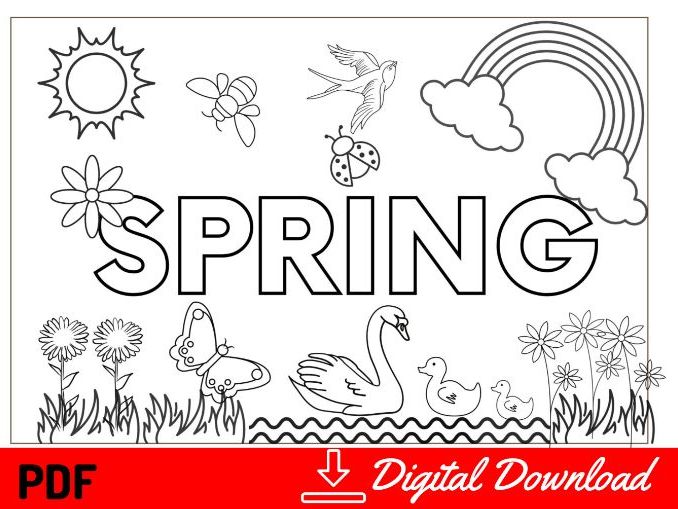 Preschool printable one page spring coloring worksheet teaching resources