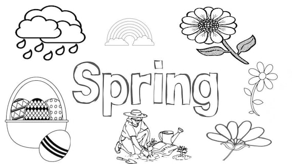Printable spring season coloring page sheet digital download