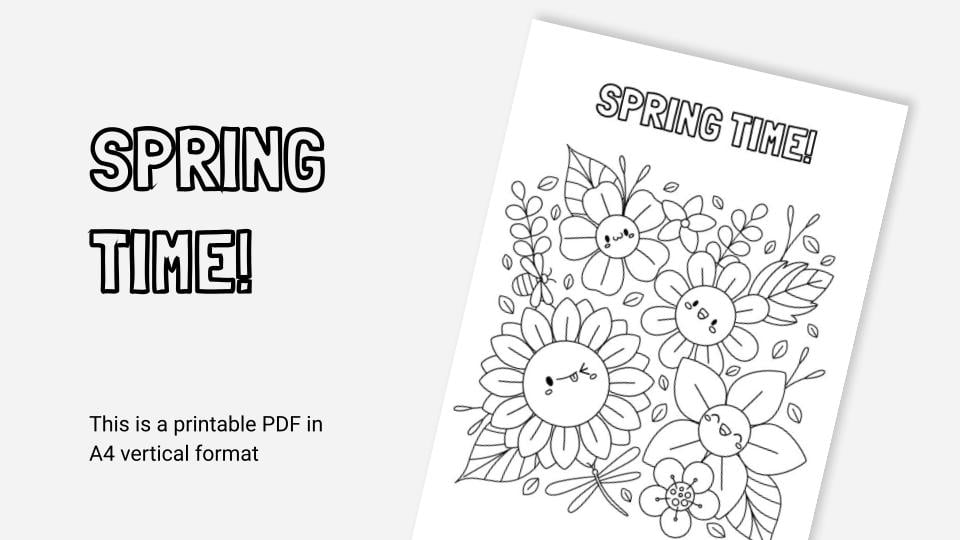 Spring time printable coloring worksheet