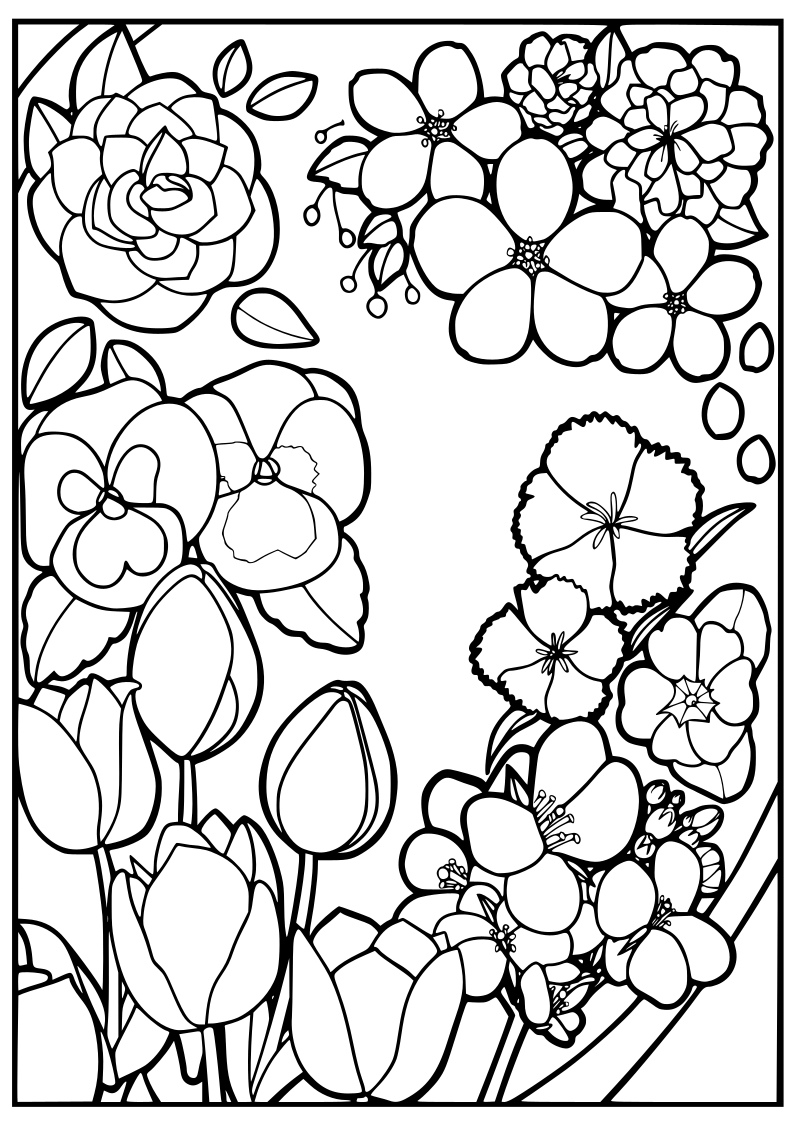 Spring flowers drawing for coloring page free printable nurieworld