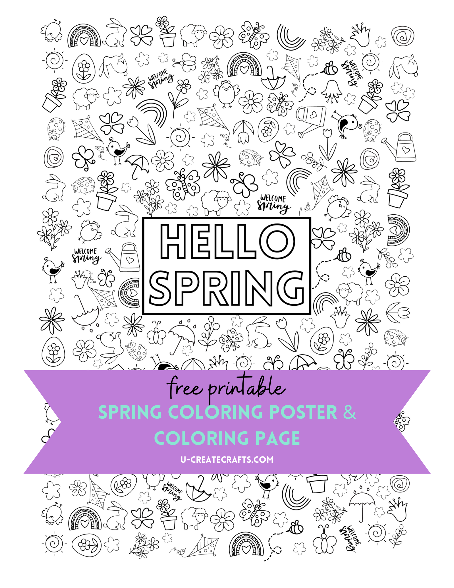 Spring coloring poster and page