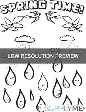 Printable raindrops spring coloring page for kids â