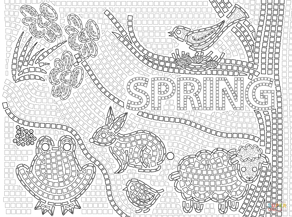 Spring mosaic coloring page free printable coloring pages