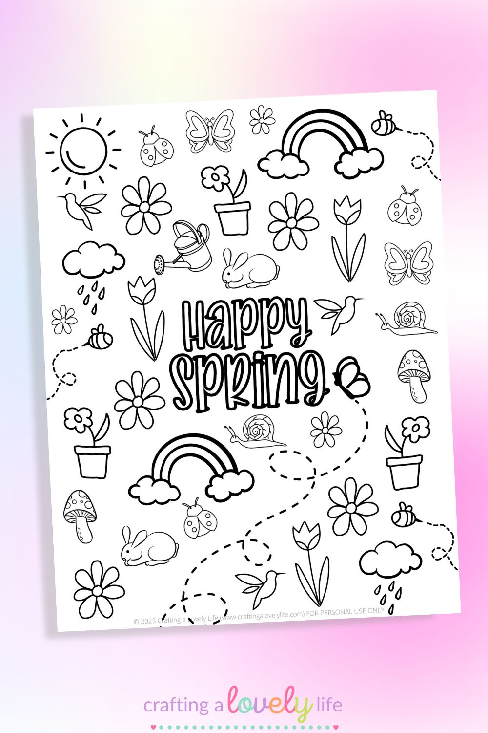 Free printable happy spring coloring page
