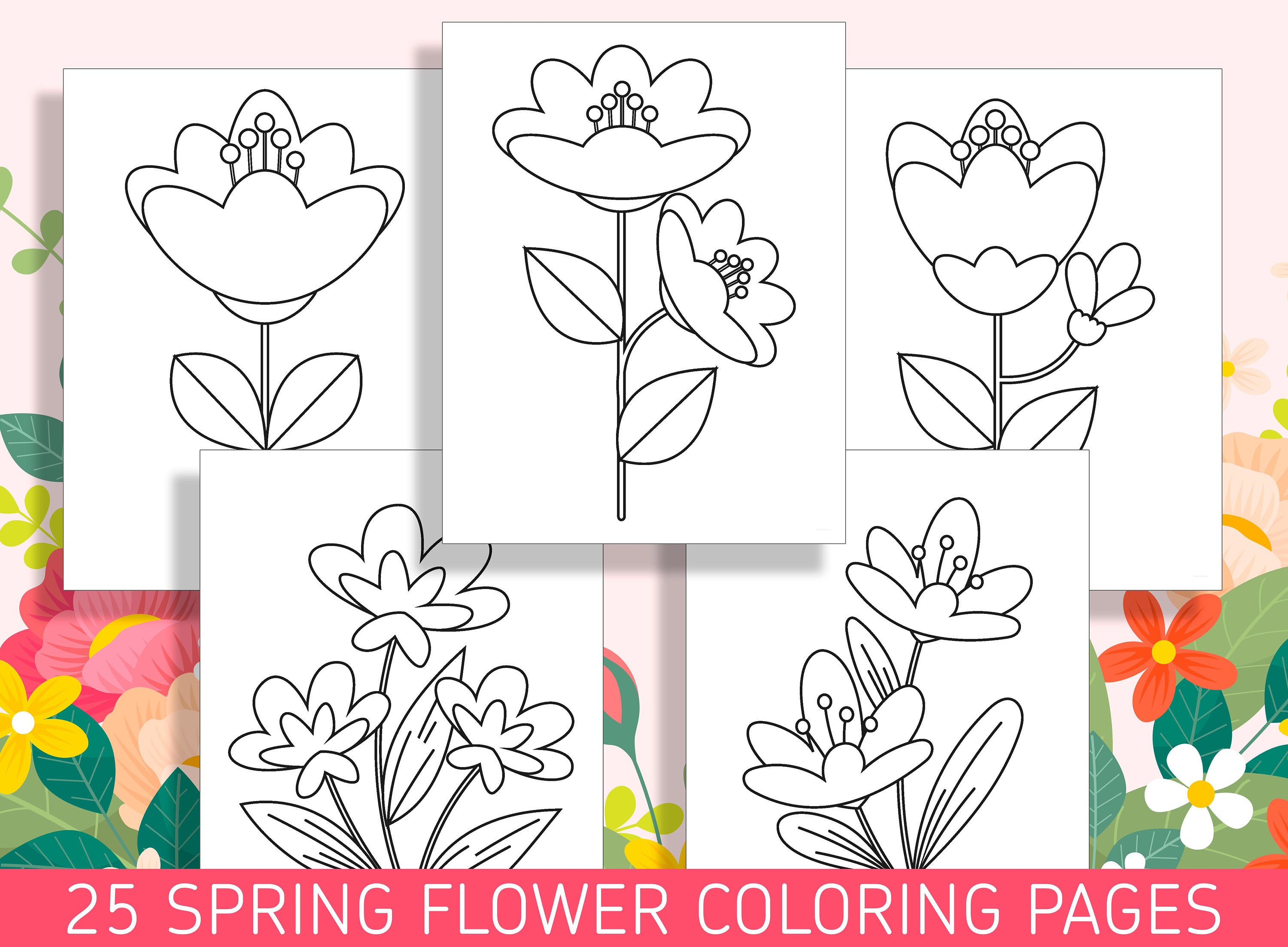 Spring into color flower coloring sheets for preschool and kindergarten pdf file instant download