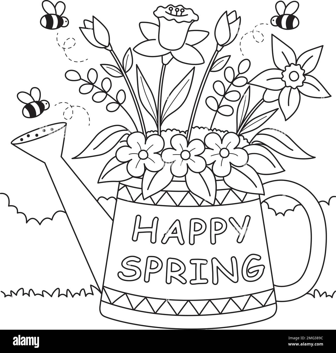 Happy spring flower coloring page for kids stock vector image art