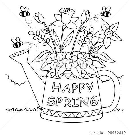 Happy spring flower coloring page for kids