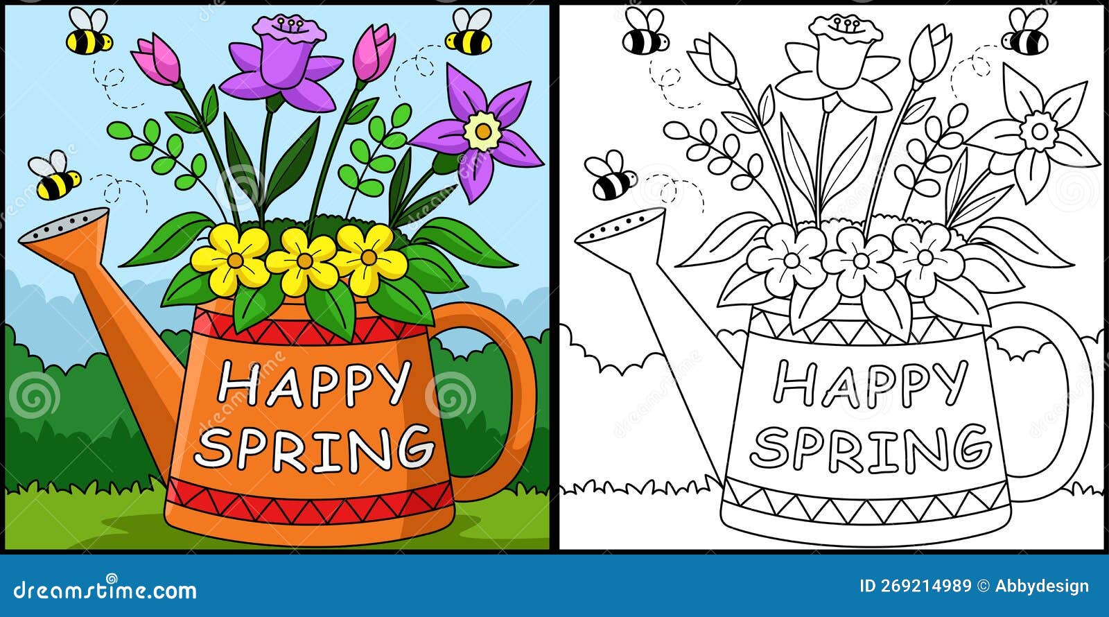 Happy spring flower coloring page illustration stock vector