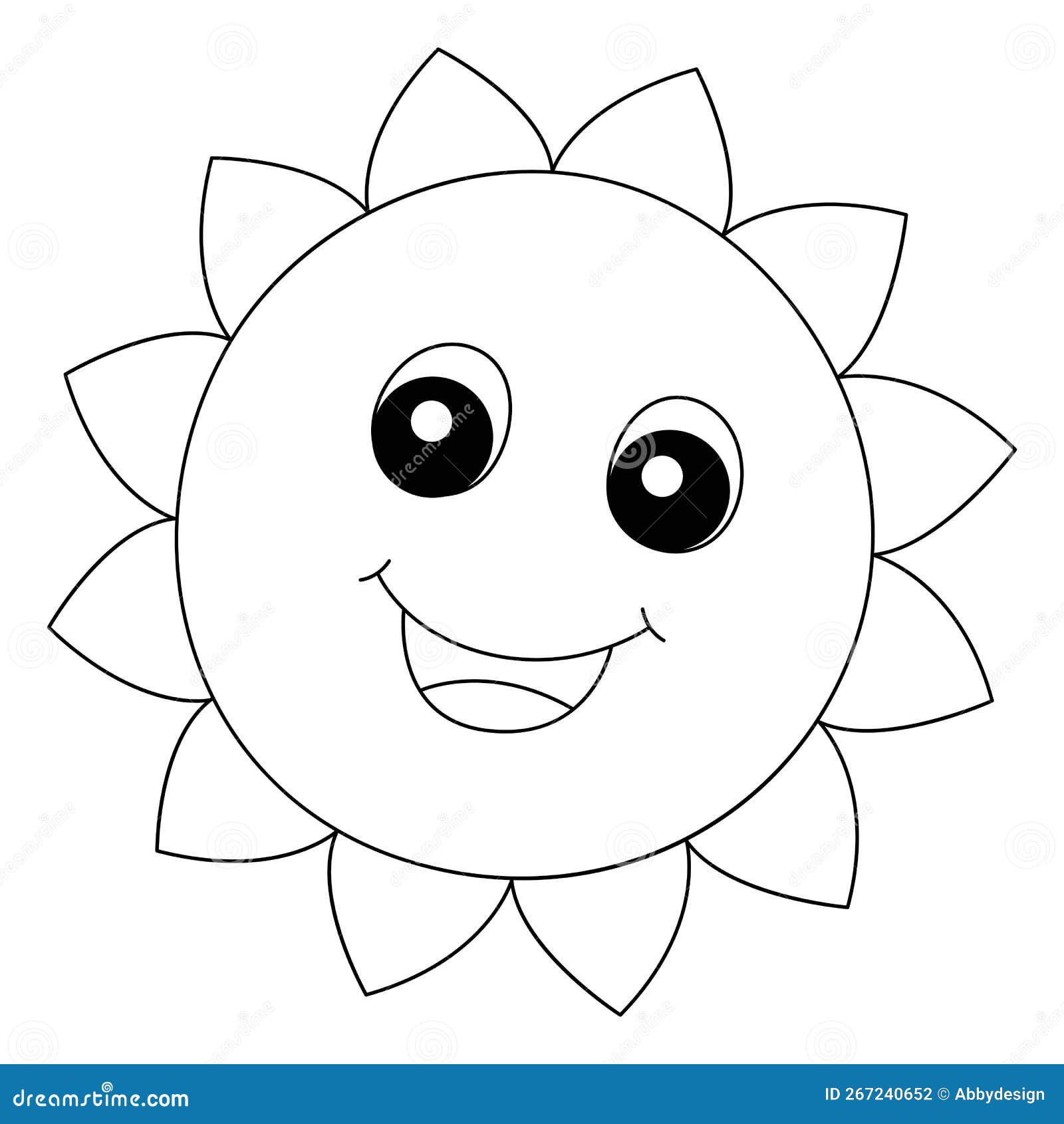 Spring sun isolated coloring page for kids stock vector