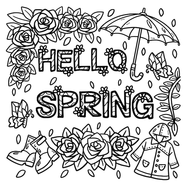 Premium vector hello spring coloring page for kids
