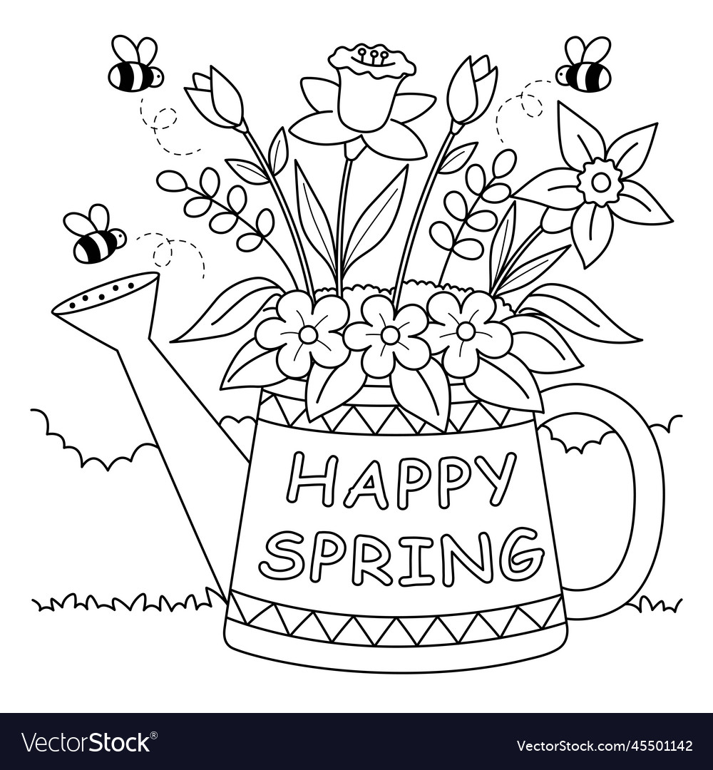 Happy spring flower coloring page for kids vector image