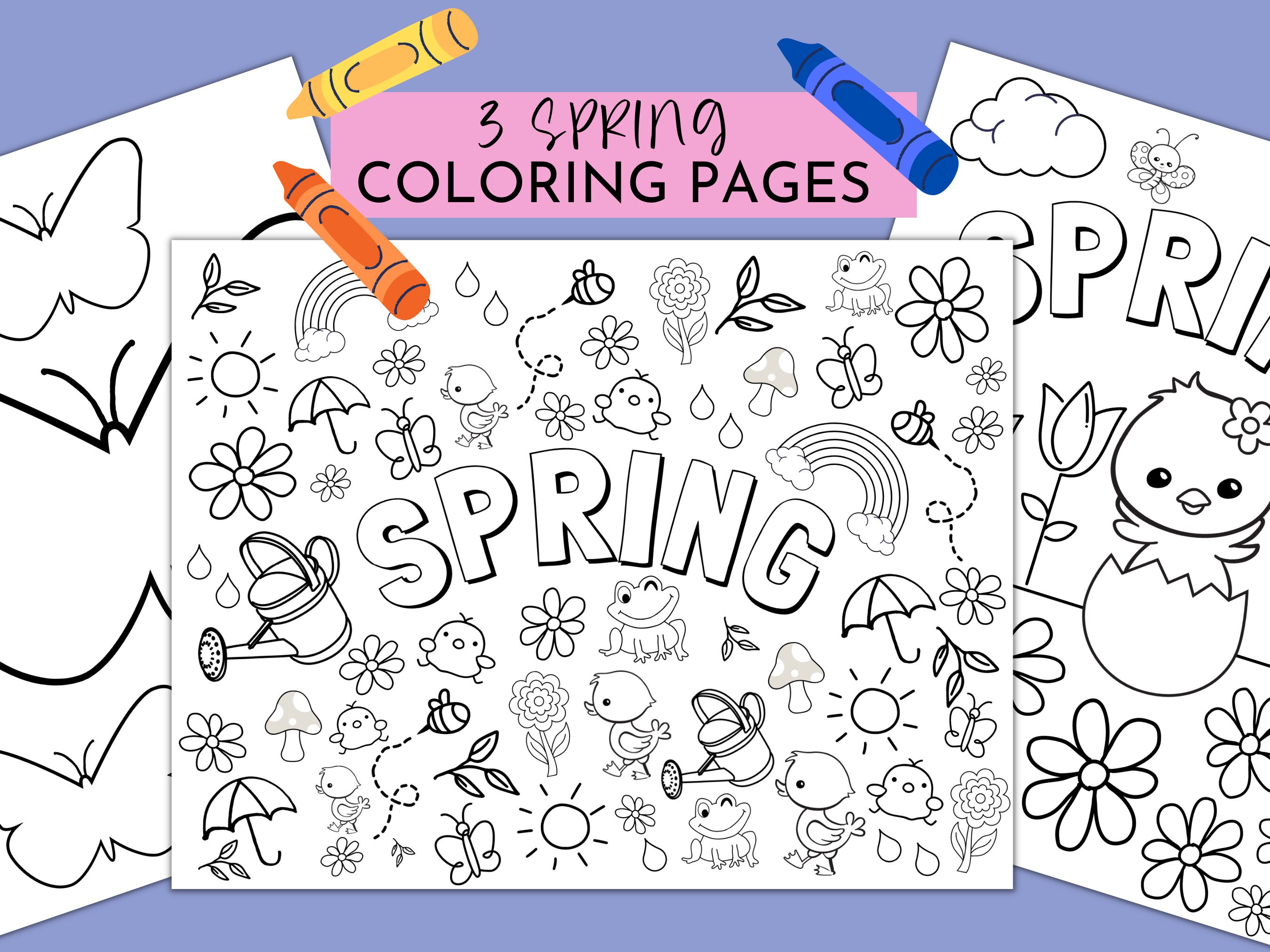 Spring coloring pages springtime kids activity pages coloring bundle printable instant download