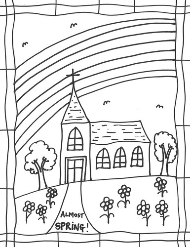 Church coloring sheet for kids spring â stushie art