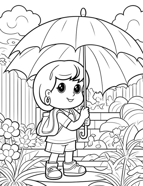 Page spring rain coloring images