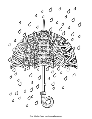 Rain drops with umbrella coloring page â free printable pdf from