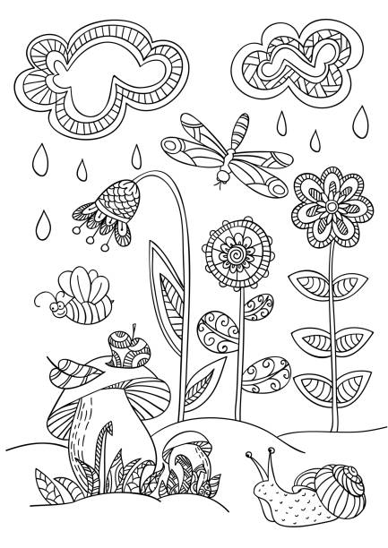Spring rain coloring page stock illustrations royalty
