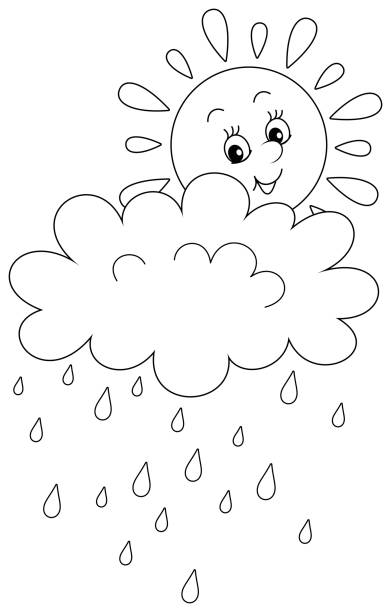 Smiling sun and rain cloud stock illustration