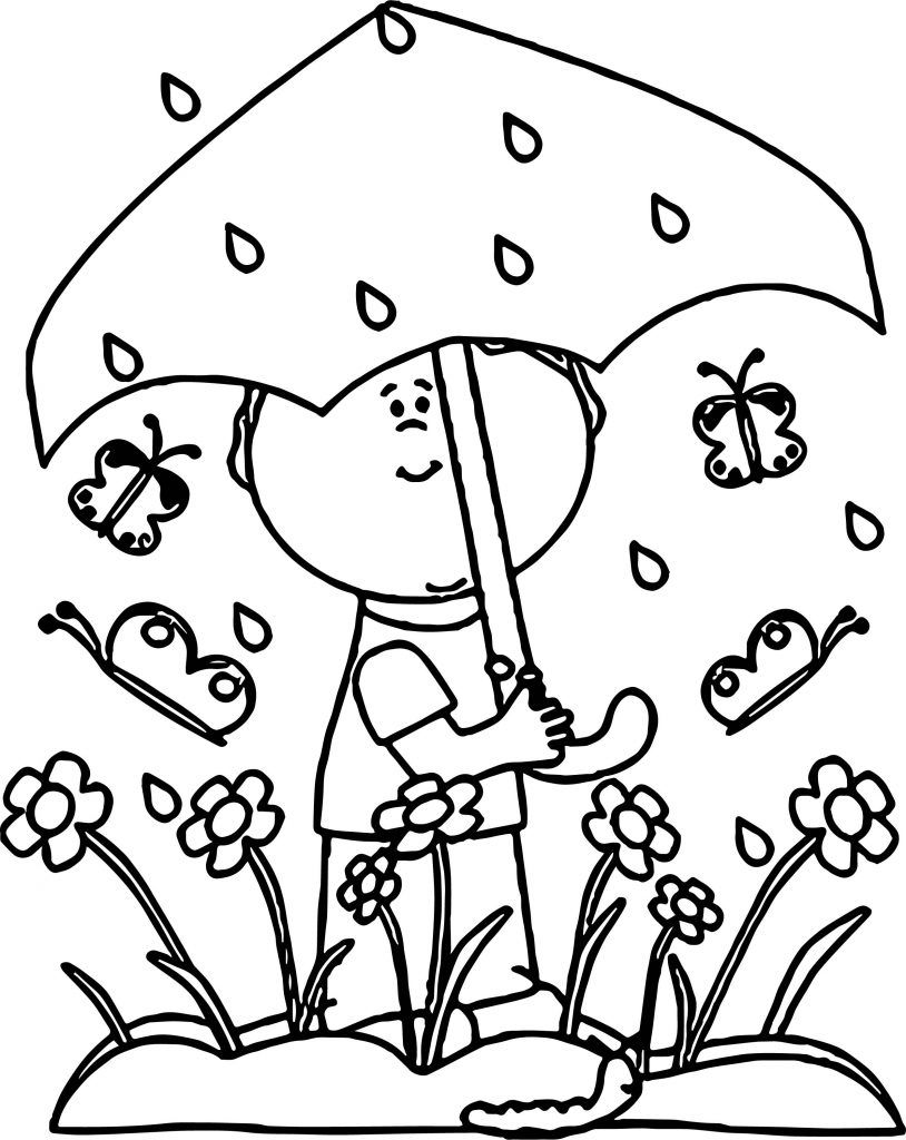 Spring butterfly flower umbrella rain coloring page