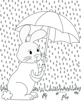 Bunny in the rain spring coloring page by mrs volkmer art tpt