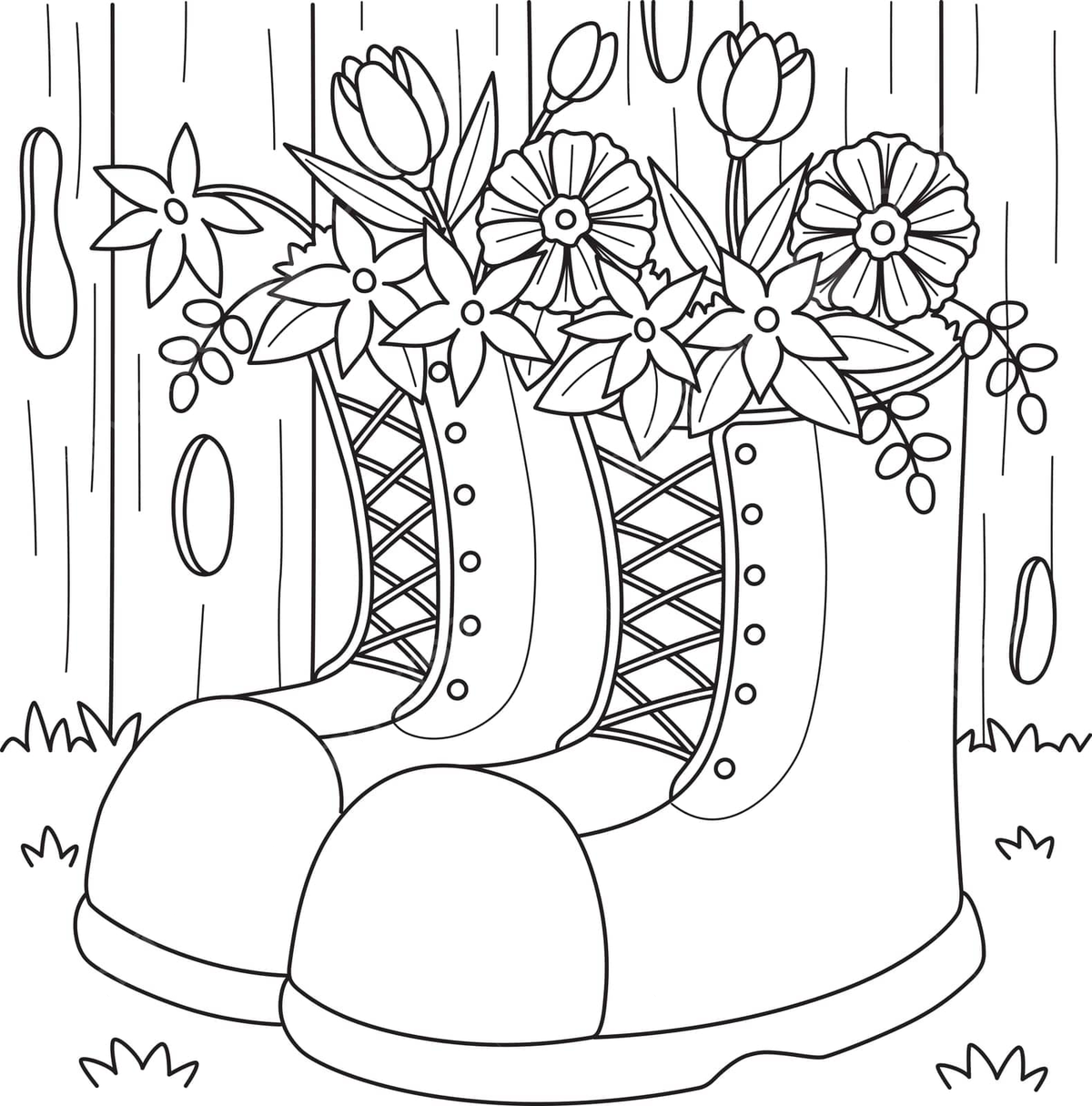 Spring boots with floral design coloring sheet for children vector coloring book colouring book page png and vector with transparent background for free download