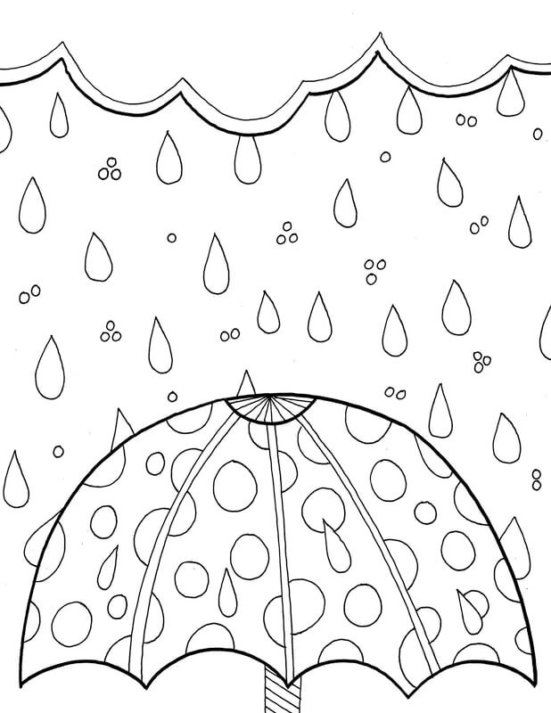 Umbrella with rain in spring coloring page