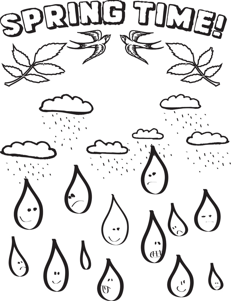 Printable raindrops spring coloring page for kids â