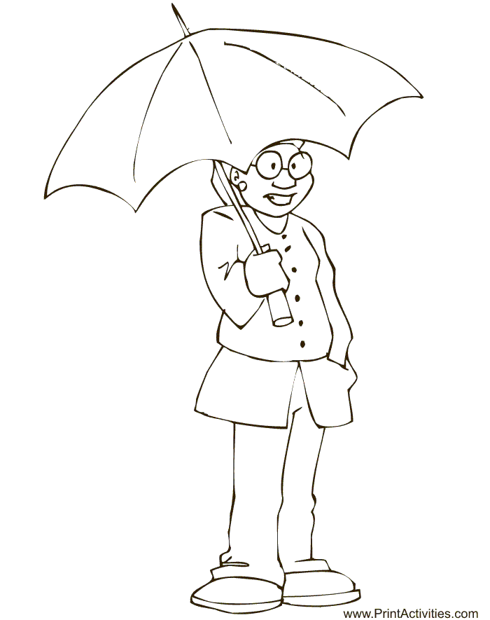 Spring coloring page woman with her umbrella