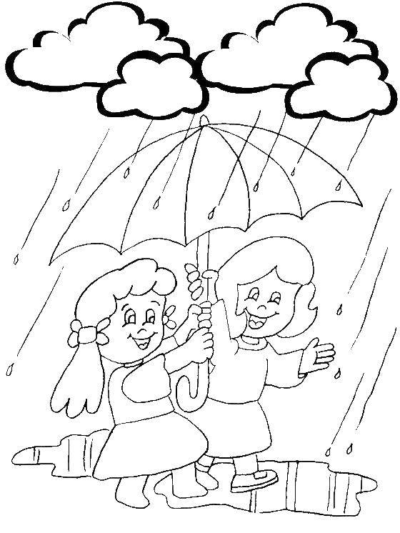 Online coloring pages coloring with an umbrella in the spring rain coloring