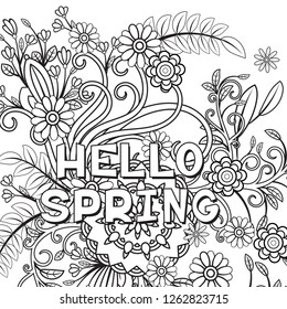 Hello spring coloring page beautiful flowers stock vector royalty free