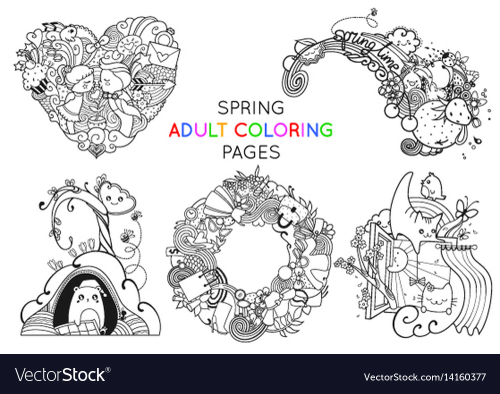 Set of spring adult coloring pages template vector image