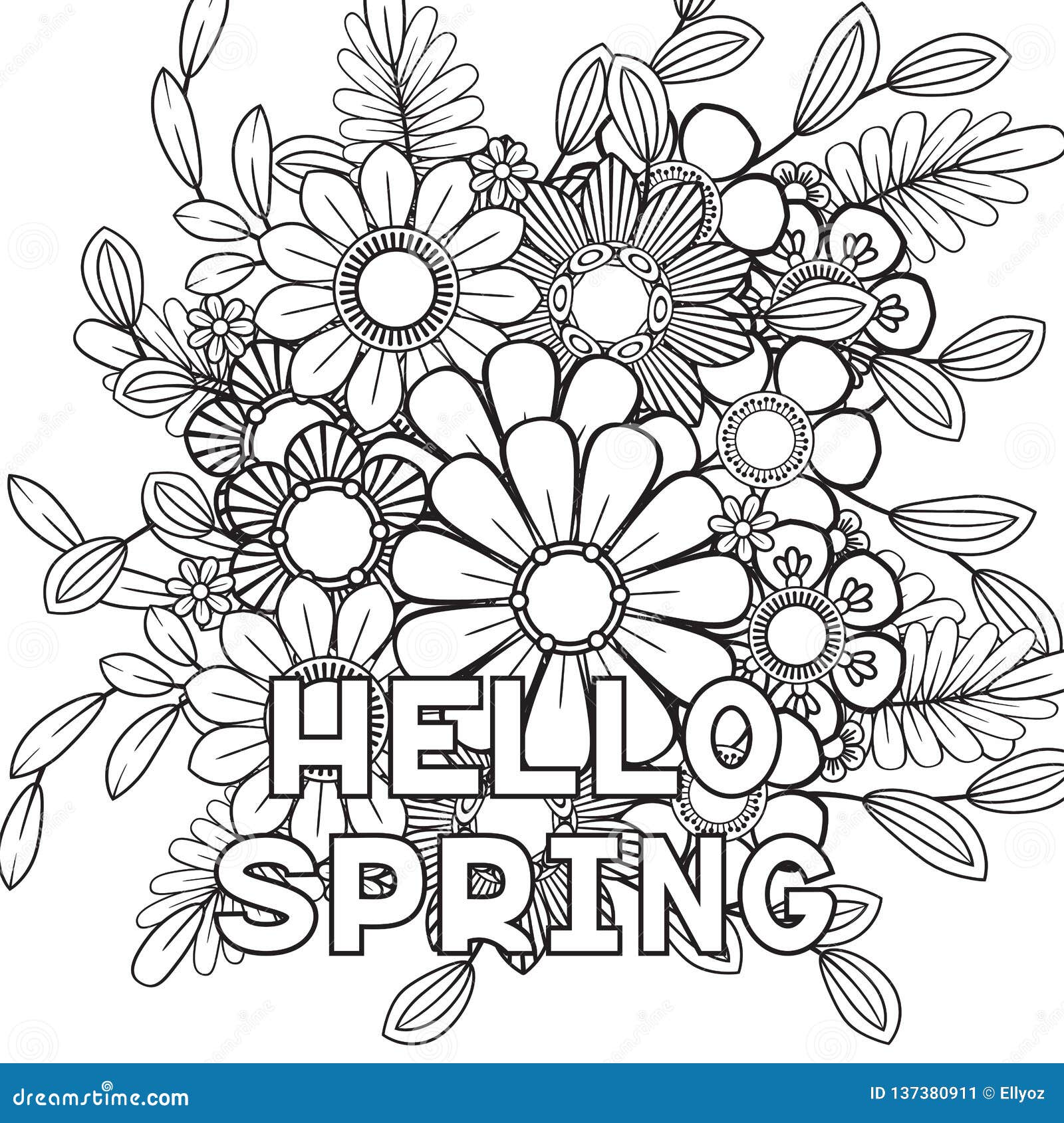 Hello spring coloring page stock vector illustration of hello