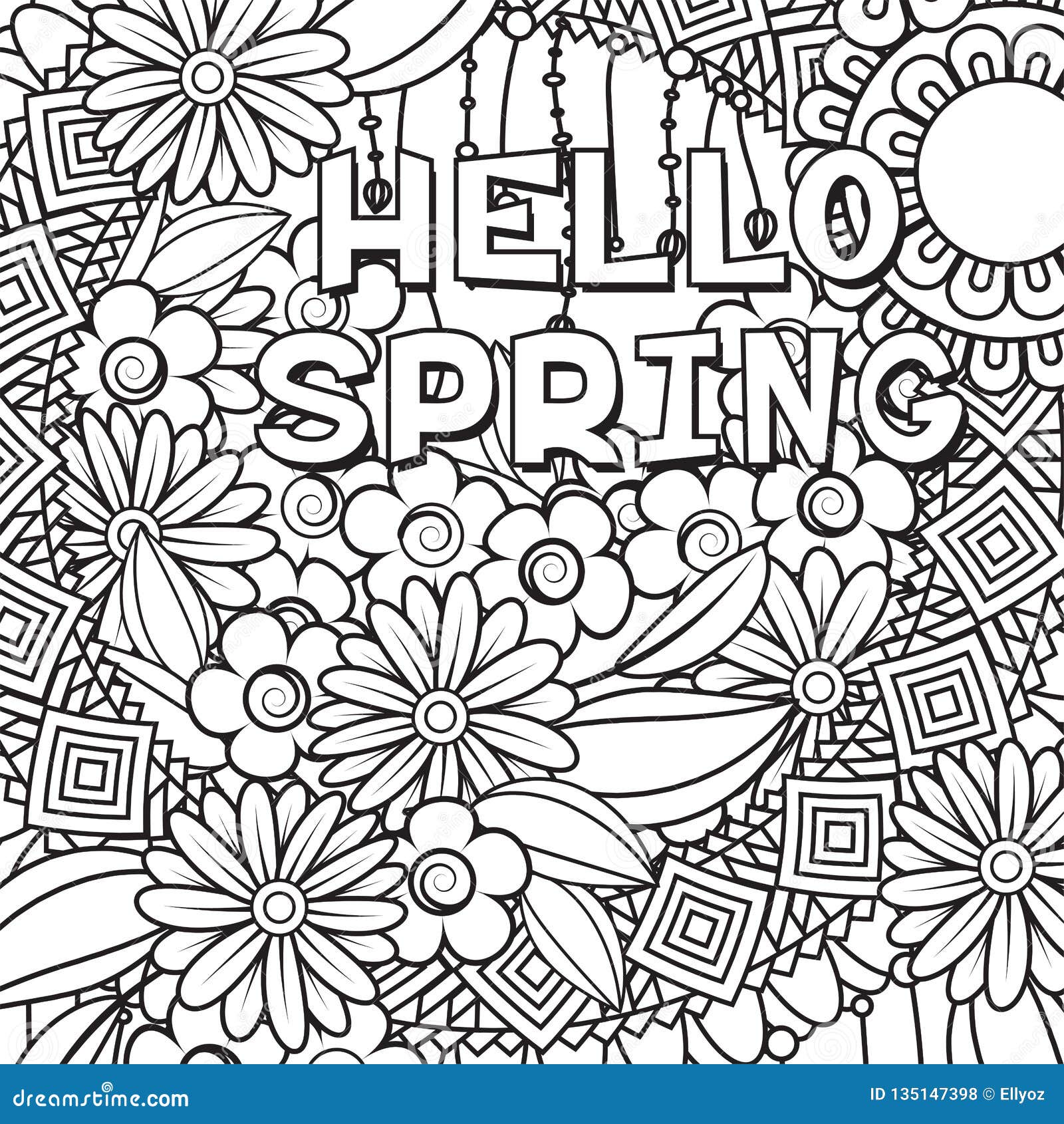 Hello spring coloring page stock vector illustration of blooming